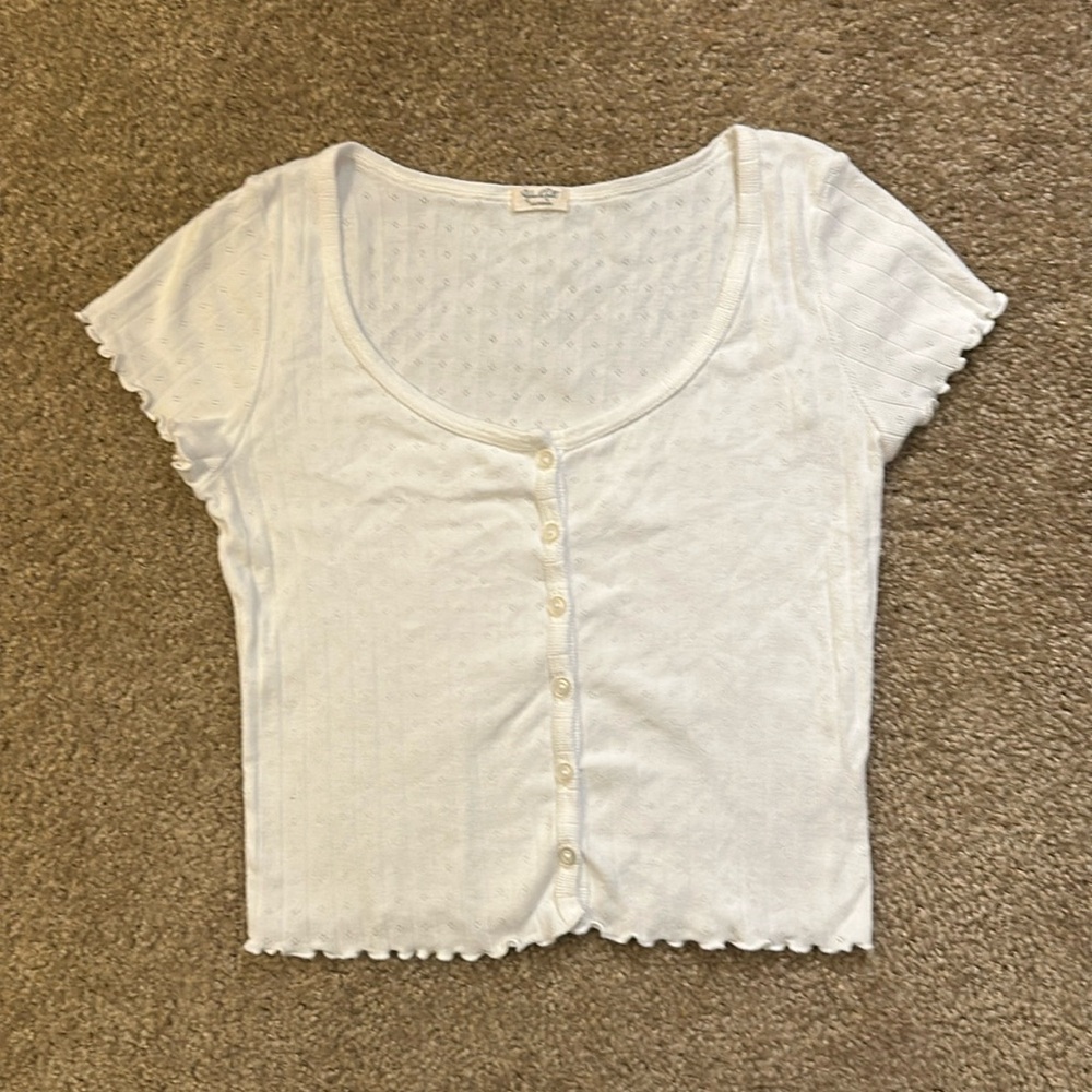 Brandy white button up ruffle tee